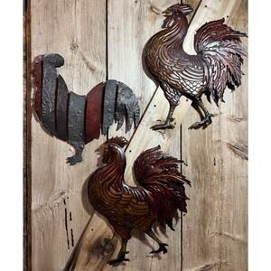 Set Of 3 Large Metal Rooster Wall Art Decorations Hobby Lobby Farmhouse Rustic